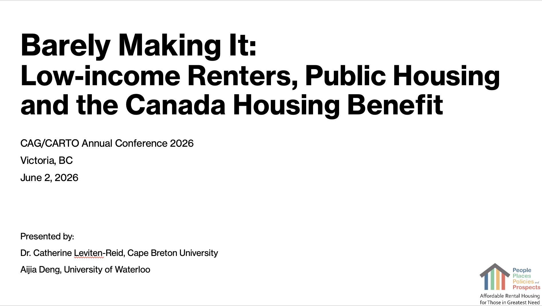Barely Making It: Low-income Renters, Public Housing and the Canada Housing Benefit
